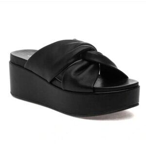 J/Slides NYC Quinn Platform Sandals Black Leather Slide Criss Cross Size 10